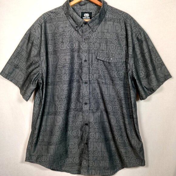 Vintage Y2K Ecko Unltd Shirt 2XL Gray All Over Print Logo Spellout Streetwear - Picture 2 of 13